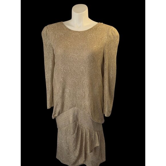 Damianou Vintage Gold Metallic Knit Dress M/L USA - Picture 5 of 12